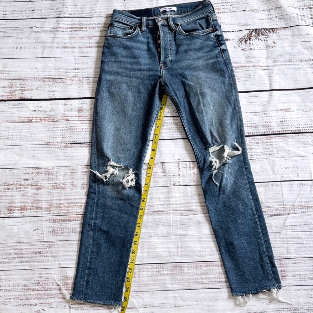 RE/DONE Womens High Rise Distressed Straight Leg Jeans Blue Size 25 Button Fly